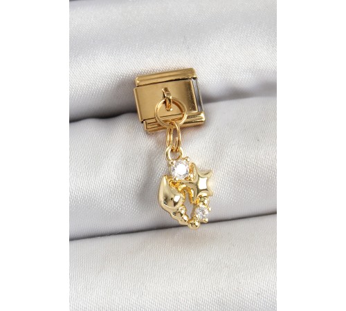 316L Çelik Sallantılı Zirkon Taşlı Deniz Kabuğu Ve Yıldız Model Gold Renk Nomination Charm