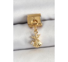 316L Çelik Sallantılı Zirkon Taşlı Deniz Yıldızı Ve İstiridye Model Gold Renk Nomination Charm