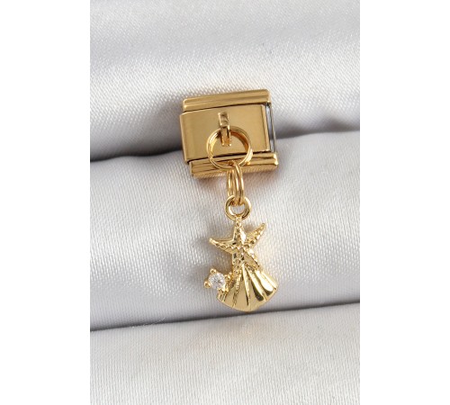 316L Çelik Sallantılı Zirkon Taşlı Deniz Yıldızı Ve İstiridye Model Gold Renk Nomination Charm
