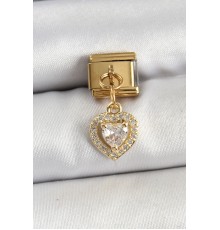 316L Çelik Sallantılı Zirkon Taşlı Kalp Model Gold Renk Nomination Charm