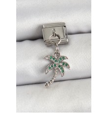 316L Çelik Sallantılı Zirkon Taşlı Palmiye Ağacı Model Gümüş Renk Nomination Charm