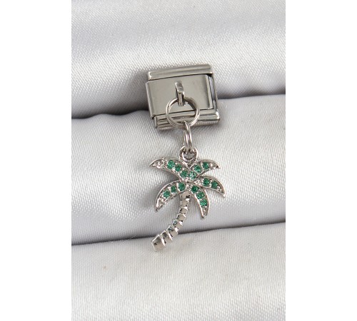 316L Çelik Sallantılı Zirkon Taşlı Palmiye Ağacı Model Gümüş Renk Nomination Charm