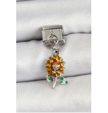 316L Çelik Sallantılı Ayçiçeği Model Gümüş Renk Nomination Charm