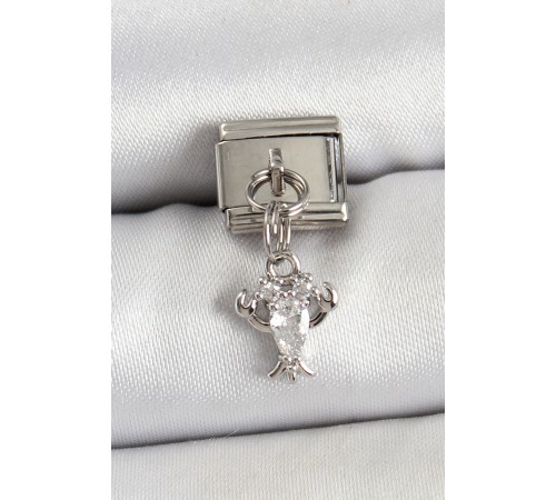 316L Çelik Sallantılı Zirkon Taşlı Yengeç Model Gümüş Renk Nomination Charm