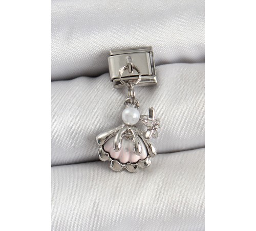 316L Çelik Sallantılı İnci Detaylı İstiridye Model Gümüş Renk Nomination Charm