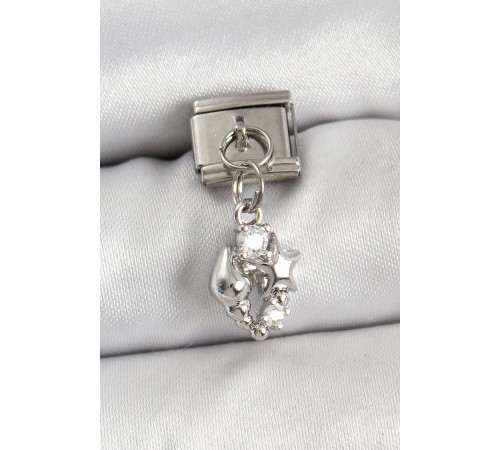 316L Çelik Sallantılı Zirkon Taşlı Deniz Kabuğu Ve Yıldız Model Gümüş Renk Nomination Charm