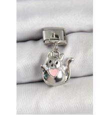 316L Çelik Sallantılı Kalp Detaylı Kedi Model Gümüş Renk Nomination Charm