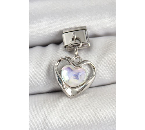 316L Çelik Sallantılı Zirkon Taşlı Kalp Model Gümüş Renk Nomination Charm