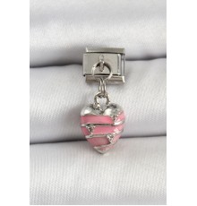 316L Çelik Gümüş Renk Pembe Kalp Model Nomination Charm