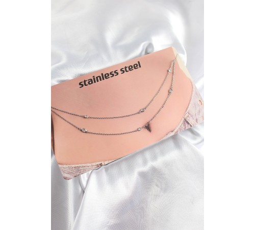 316L Çelik Zirkon Taşlı Damla Model Gümüş Renk Göbek Bel Zinciri