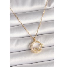 316L Çelik Gold Renk Zincir Zirkon Taşlı Ay Yıldız Model Sonsuzluk Detay Kadın Kolye