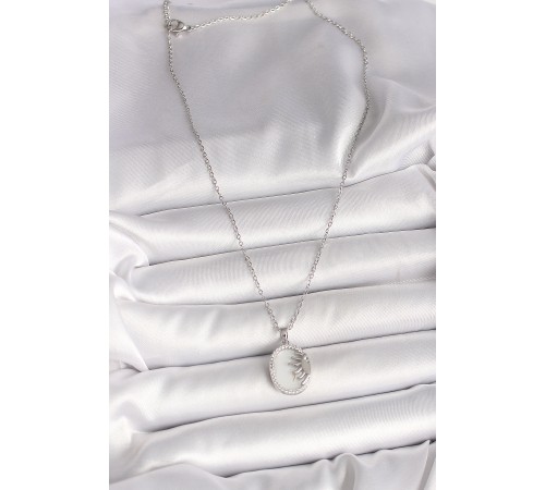 316L Çelik Gümüş Renk Zincir Beyaz Mineli Gün Batımı Model Zirkon Taş Detaylı Kadın Kolye