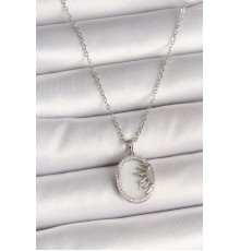 316L Çelik Gümüş Renk Zincir Beyaz Mineli Gün Batımı Model Zirkon Taş Detaylı Kadın Kolye