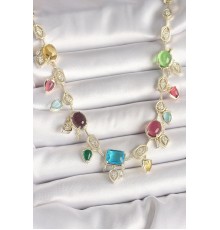 Pirinç Gold Renk Renli Zirkon Taşlı VIP Seri Kadın Kolye