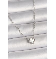 316L Çelik Gümüş Renk Beyaz Yonca Model Kadın Kolye