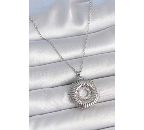 316L Çelik Gümüş Renk Zincir Zirkon Taşlı Nova Yıldız Model Kadın Kolye