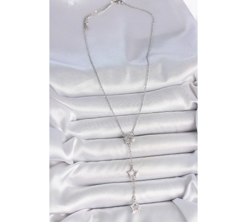 316L Çelik Gümüş Renk Zincir Zirkon Taşlı Yıldız Y Model Kadın Kolye