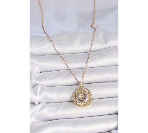 316L Çelik Gold Renk Mix Renk Ay Güneş Model Kadın Kolye