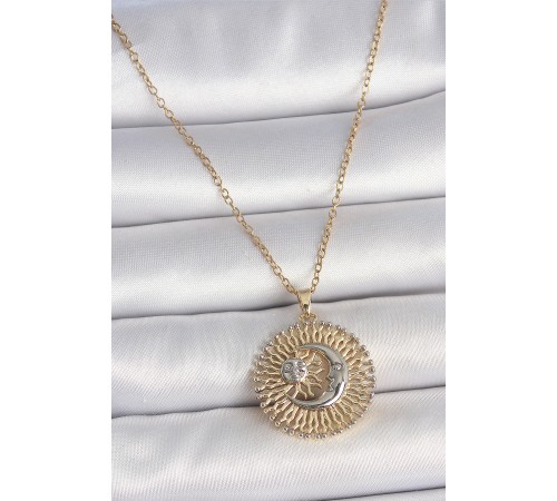 316L Çelik Gold Renk Mix Renk Ay Güneş Model Kadın Kolye