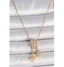 316L Çelik Gold Renk Zirkon Taşlı Sallantı Fotoğraf Makinası Figür Charm Kadın Kolye