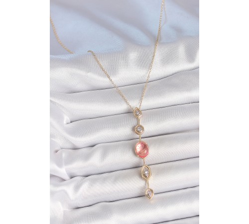 Pirinç Zincir Pembe Gold Renk Zirkon Taşlı Y Kolye