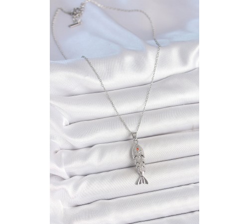 316L Çelik Zincir Gümüş Renk Zirkon Taşlı Balık Figürlü Kolye