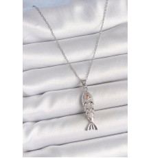 316L Çelik Zincir Gümüş Renk Zirkon Taşlı Balık Figürlü Kolye