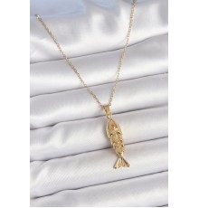 316L Çelik Zincir Gold Renk Zirkon Taşlı Balık Figürlü Kolye
