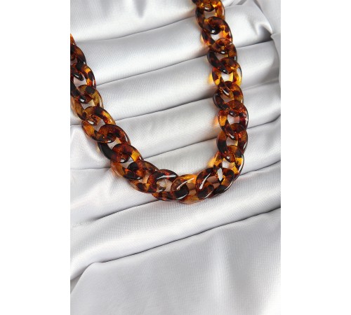 Leopar Desenli Mika Kalın Zincir Kadın Kolye