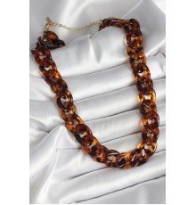 Leopar Desenli Mika Kalın Zincir Kadın Kolye