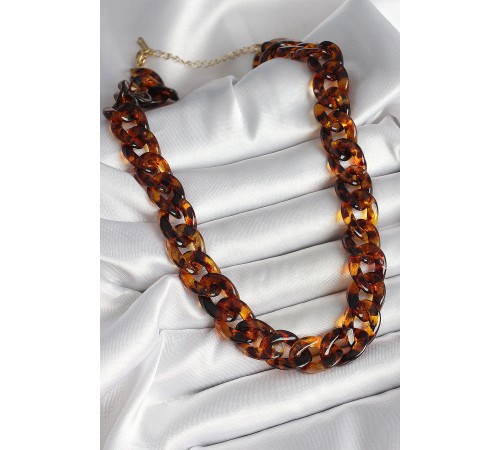 Leopar Desenli Mika Kalın Zincir Kadın Kolye