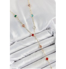 Pirinç Asorti Model Gold Renk Zirkon Taşlı Y Kolye