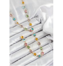 Pirinç Asorti Kare Model Gold Renk Zirkon Taşlı Y Kolye