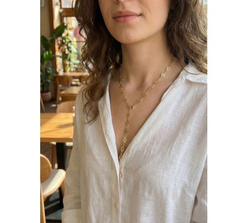 Pirinç Gold Renk Yıldızlı Kadın Y Kolye