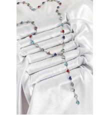 Pirinç Gümüş Renk Karışık Renk Zirkon Taşlı Kalpli Y Kadın Kolye