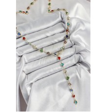 Pirinç Gold Renk Karışık Renk Zirkon Taşlı Kalpli Y Kadın Kolye