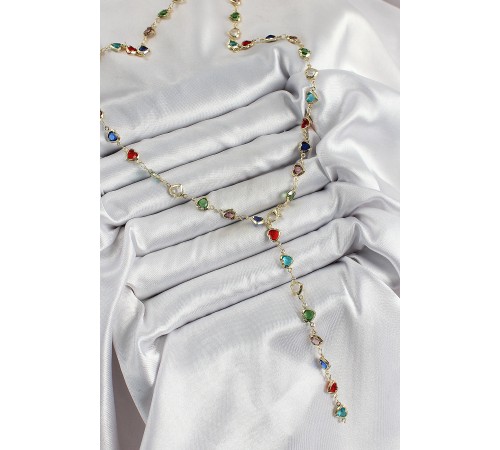 Pirinç Gold Renk Karışık Renk Zirkon Taşlı Kalpli Y Kadın Kolye