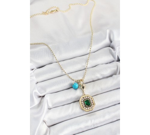 Gold Renk Pirinç Zirkon Taşlı Kadın Serenay Kolyesi