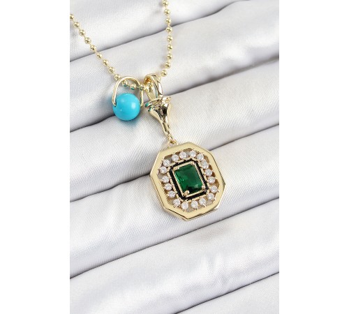 Gold Renk Pirinç Zirkon Taşlı Kadın Serenay Kolyesi