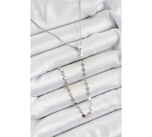 Pirinç Zirkon Taşlı Yıldız Figürlü Y Model Gümüş Renk Kadın Kolye