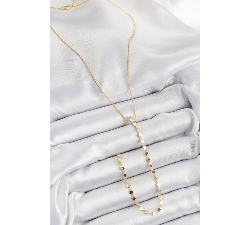 Pirinç Zirkon Taşlı Yıldız Figürlü Y Model Gold Renk Kadın Kolye