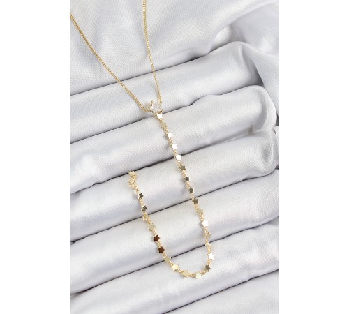 Pirinç Zirkon Taşlı Yıldız Figürlü Y Model Gold Renk Kadın Kolye