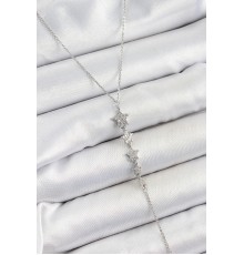 Pirinç Zirkon Taşlı Sıralı Yıldız Figürlü Y Model Gümüş Renk Kadın Kolye