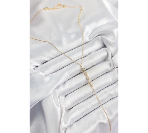 Pirinç Zirkon Taşlı Sıralı Yıldız Figürlü Y Model Gold Renk Kadın Kolye