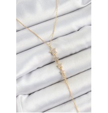 Pirinç Zirkon Taşlı Sıralı Yıldız Figürlü Y Model Gold Renk Kadın Kolye