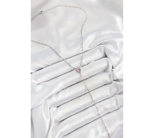 Pirinç Zirkon Taşlı Pembe Kalp Figürlü Y Model Gümüş Renk Kadın Kolye