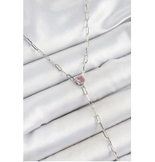 Pirinç Zirkon Taşlı Pembe Kalp Figürlü Y Model Gümüş Renk Kadın Kolye