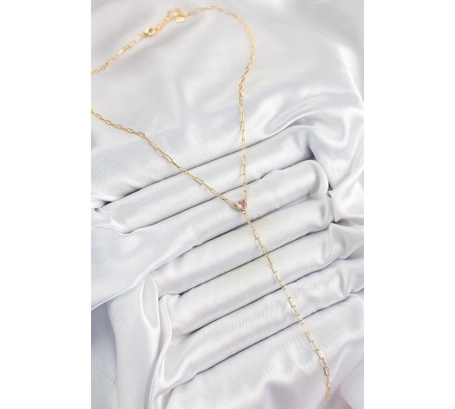 Pirinç Zirkon Taşlı Pembe Kalp Figürlü Y Model Gold Renk Kadın Kolye