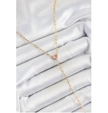 Pirinç Zirkon Taşlı Pembe Kalp Figürlü Y Model Gold Renk Kadın Kolye