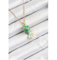 316L Çelik Zincir Yeşil Balık Model Gold Renk Kadın Kolye